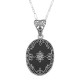 Antique Victorian Style Black Onyx Filigree Diamond Pendant - Sterling Silver - FP-36-O