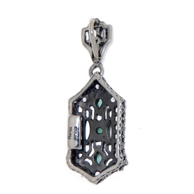 Art Deco Genuine Emerald and White Topaz Filigree Pendant with 18 chain - Sterling Silver - FP-366-E