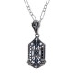 Art Deco Blue Sapphire and White Topaz Filigree Pendant - Sterling Silver with 18 Deco Chain - FP-366-S