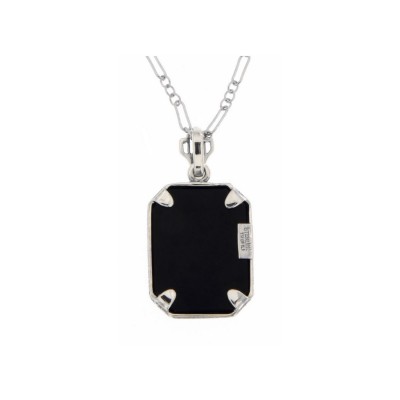 Victorian Style Black Onyx Filigree Diamond Pendant Sterling Silver - FP-37-O