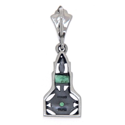 Art Deco Style Genuine Emerald and White Topaz Filigree Pendant Sterling Silver with 18 Deco Chain - FP-373-E