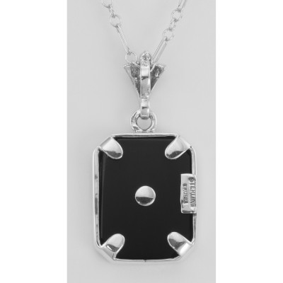 Art Deco Style White Topaz and Black Onyx Pendant with 18 Chain - Sterling Silver - FP-378-O-WT