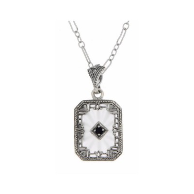 Sunray Crystal - Camphor Glass Sapphire Center Filigree Sterling Silver Pendant - FP-378-SR-S