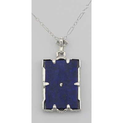 Unique Blue Lapis Filigree Pendant with Diamond - Sterling Silver - FP-38-L