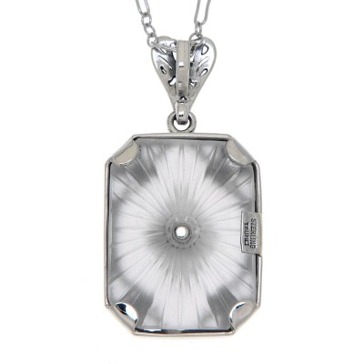 Art Deco Sunray Camphor Glass pendant w/ diamond - Sterling Silver - FP-383-SR