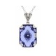 Art Deco Style Blue Sunray Camphor Glass pendant w/ diamond - Sterling Silver - FP-383-SR-B