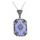 Art Deco Style Blue Sunray Camphor Glass pendant w/ diamond - Sterling Silver - FP-383-SR-B