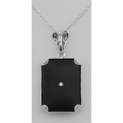 Art Deco Style Black Onyx Filigree Diamond Pendant - Sterling Silver - FP-383-O-SR