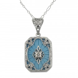 Filigree Pendant w/ turquoise sunray w/diamond - Sterling Silver