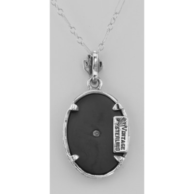 Beautiful Filigree Diamond Pendant w/ Black Onyx and Chain Sterling Silver - FP-39-O
