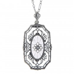 Art Deco Camphor Glass Crystal Diamond Pendant 18 in. Chain Sterling Silver