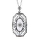 Art Deco Style Camphor Glass Crystal with Sunray Pattern Diamond Pendant with Chain - Sterling Silver - FP-42-SR