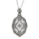 Victorian Style Camphor Glass Filigree Diamond Pendant w chain - Sterling Silver - FP-43-CR