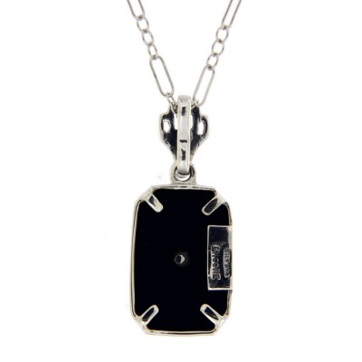 Genuine Black Onyx Filigree Pendant w/ Diamond - Sterling Silver - FP-51-O
