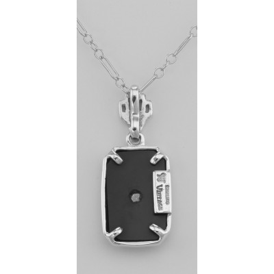 Genuine Black Onyx Filigree Pendant w/ Diamond - Sterling Silver - FP-52-O
