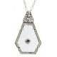 Art Deco Style Sunray Camphor Glass Filigree Pendant Diamond Sterling Silver - FP-528-SR