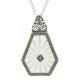 Art Deco Style Sunray Camphor Glass Filigree Pendant Diamond Sterling Silver - FP-528-SR