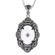 Art Deco Style Camphor Glass and Diamond Filigree Pendant Sterling Silver - FP-535-SR