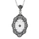Art Deco Style Camphor Glass and Diamond Filigree Pendant Sterling Silver - FP-535-SR