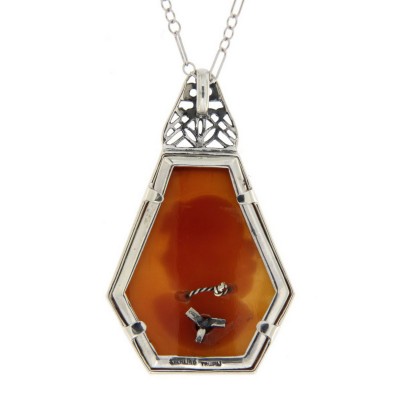 Art Deco Style Hand Carved Italian Cameo Diamond Pendant Sterling Silver - FP-536-SH