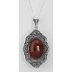 Art Deco Style Faceted Carnelian Filigree Pendant - Sterling Silver - FP-537-CAR