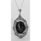 Art Deco Style Faceted Onyx Filigree Pendant - Sterling Silver - FP-537-O