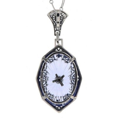 Victorian Style Blue Sunray Crystal Filigree Diamond Pendant - Sterling Silver - FP-549-BLUE-SR
