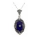 Antique Victorian Style Blue Lapis Filigree Diamond Pendant - Sterling Silver - FP-549-L
