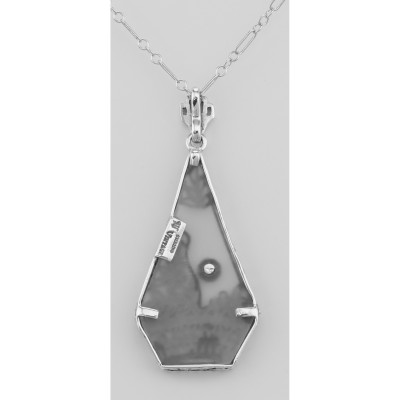 Camphor Glass Crystal Filigree Pendant w/ Diamond - Sterling Silver - FP-57-CR