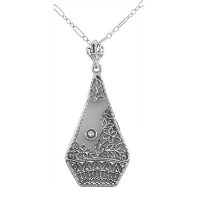 Camphor Glass Crystal Filigree Pendant w/ Diamond - Sterling Silver - FP-57-CR