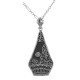 Art Deco Style Black Onyx Filigree Pendant w/ Diamond - Sterling Silver - FP-57-O