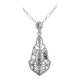 Art Deco Style Filigree Pendant w/ Blue Sapphire gemstone - Sterling Silver - FP-58-S