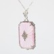 Vintage Style Filigree Pendant w/ pink colored pressed glass crystal diamond center- Sterling Silver - FP-583-PINK