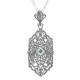 Art Deco Style Filigree Emerald Pendant - Sterling Silver - FP-59-E