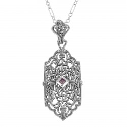 Art Deco Style Filigree Ruby Pendant - Sterling Silver