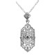 Art Deco Style Filigree Pendant w/ Blue Sapphire - Sterling Silver - FP-59-S