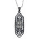 Unique Victorian Style Frosted Crystal Filigree Pendant w/ Diamond - Sterling Silver - FP-62-CR