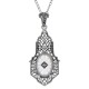 Sunray Camphor Glass Filigree Pendant w/ Diamond - Sterling Silver - FP-654-SR