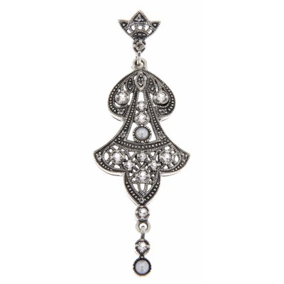 Filigree Fine White Topaz and Pearl Drop Pendant - Sterling Silver - FP-78