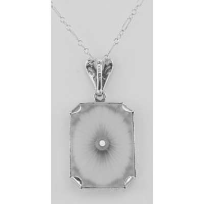 Frosted Crystal Camphor Glass Filigree Diamond Pendant Sterling Silver - FP-830-SR