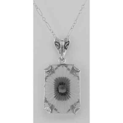 Crystal / Oynx Camphor Glass Filigree Diamond Pendant Sterling Silver - FP-830-SR-O