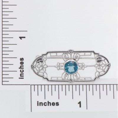Art Deco Style Genuine London Blue Topaz Filigree Pin / Brooch - Sterling Silver - FPN-173-LBT