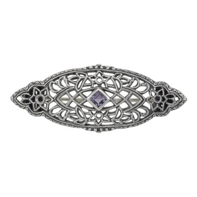 Antique Victorian Style Amethyst Pin / Brooch - Sterling Silver - FPN-109-AM