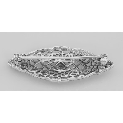 Antique Victorian Style Diamond Filigree Pin / Brooch Sterling Silver - FPN-109-D