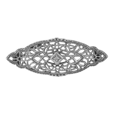 Antique Victorian Style Diamond Filigree Pin / Brooch Sterling Silver - FPN-109-D