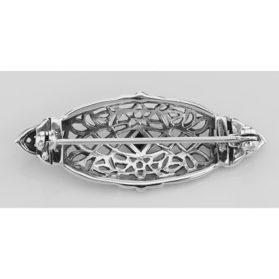 Antique Victorian Style Black Onyx Pin / Brooch - Sterling Silver - FPN-109-O