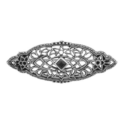 Antique Victorian Style Black Onyx Pin / Brooch - Sterling Silver - FPN-109-O