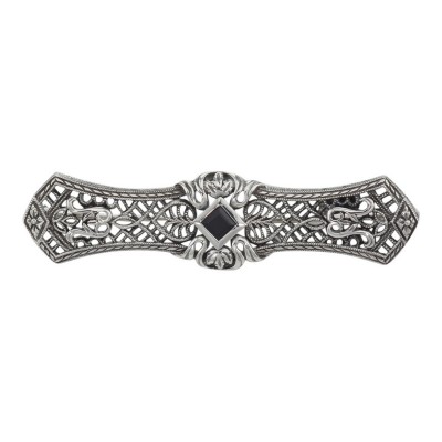 Art Deco Style Black Onyx Filigree Bar Pin / Brooch - Sterling Silver - FPN-117-O