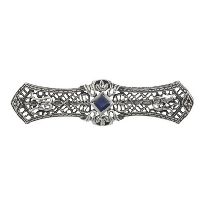 Art Deco Style Blue Sapphire Filigree Bar Pin / Brooch - Sterling Silver - FPN-117-S