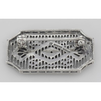 Art Deco Style Filigree Diamond Pin / Brooch - Sterling Silver - FPN-118-D